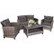 4 Piece Grey Rattan Patio Sofa Set with Steel Frame and Glass Table